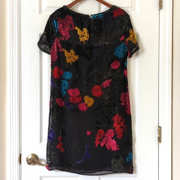 Maeve Anthropologie Alisa Floral Burnout Velvet & Silk Mini Tee Dress Black 4P - Picture 10 of 13